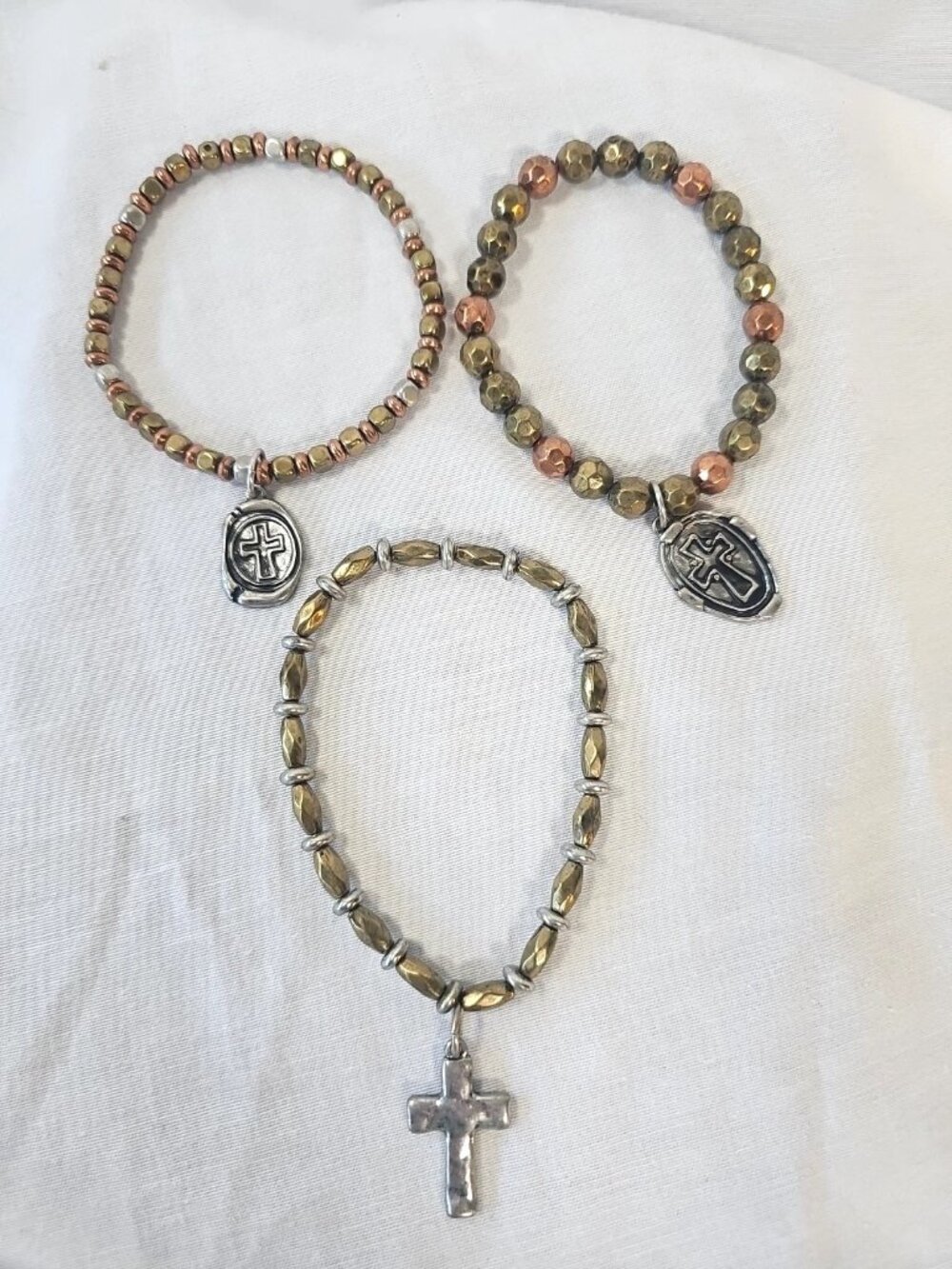 Stretch Bracelets Featuring Cross Charms -Lot of 3